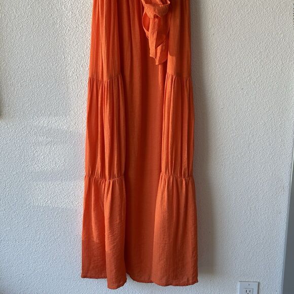 Lush Women's Maxi Dress Tie Back Size Small Orange Adjustable Straps Tiered Boho - Picture 8 of 13